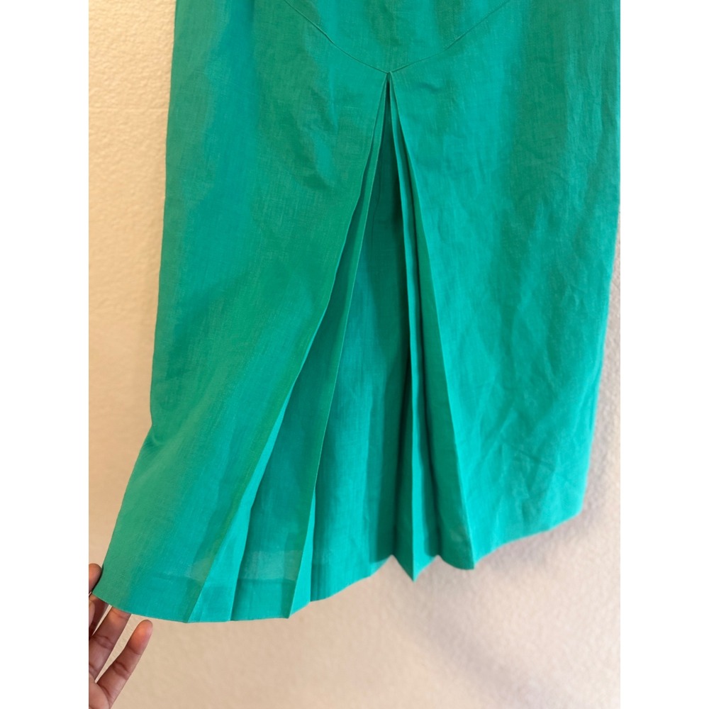 Joseph Ho Green Ramie Cotton Pencil Skirt Embellished Waist Size 6 Vintage - Picture 11 of 13